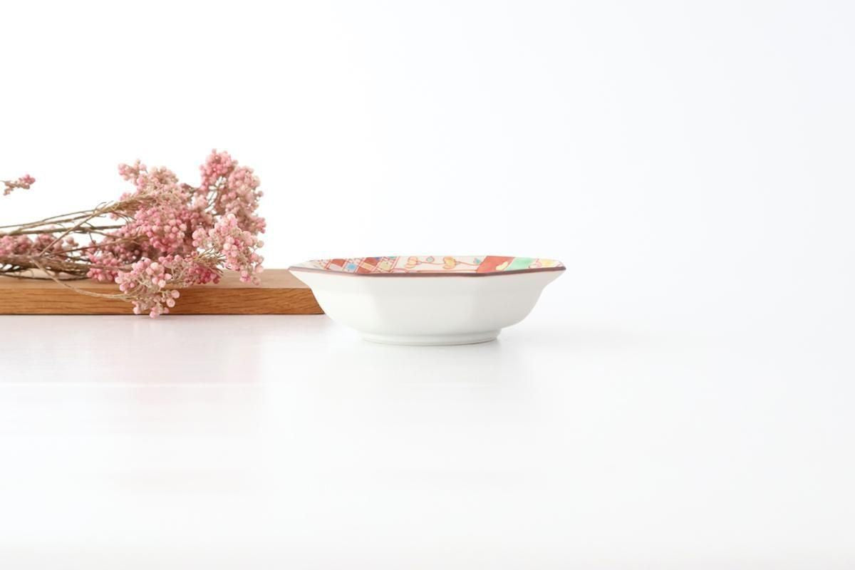 Ginshu Kiln Octagonal Small Plate Red Flower | Kobachi Kutani Ware