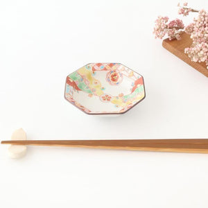 Ginshu Kiln Octagonal Small Plate Red Flower | Kobachi Kutani Ware