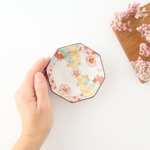 Ginshu Kiln Octagonal Small Plate Red Flower | Kobachi Kutani Ware