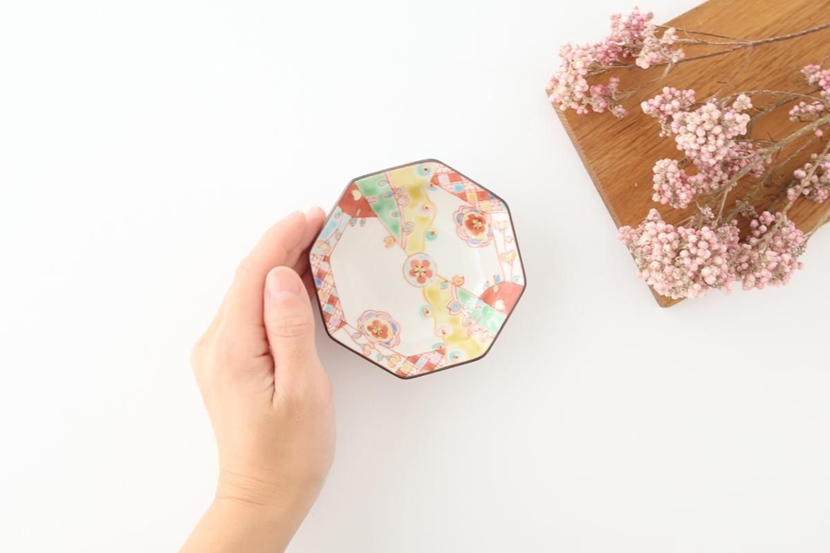Ginshu Kiln Octagonal Small Plate Red Flower | Kobachi Kutani Ware