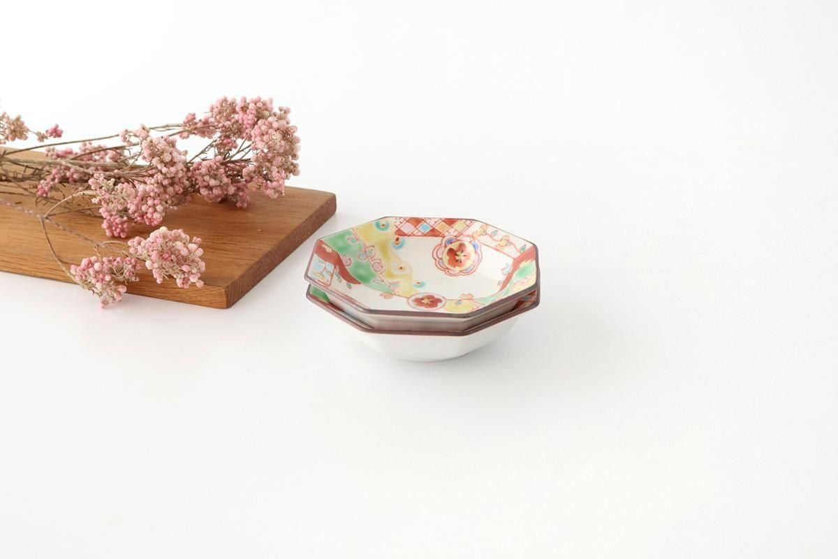 Ginshu Kiln Octagonal Small Plate Red Flower | Kobachi Kutani Ware