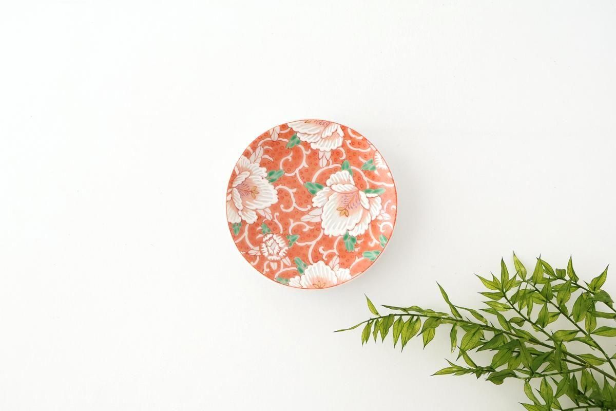 Kutani Art Sauce Plate Red Flower and Arabesque | Kutani Ware