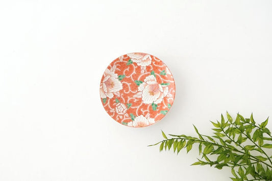 Kutani Art Sauce Plate Red Flower and Arabesque | Kutani Ware