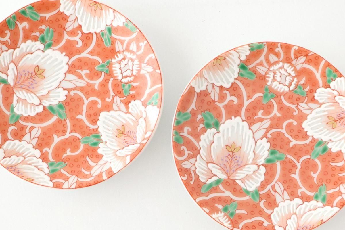 Kutani Art Sauce Plate Red Flower and Arabesque | Kutani Ware