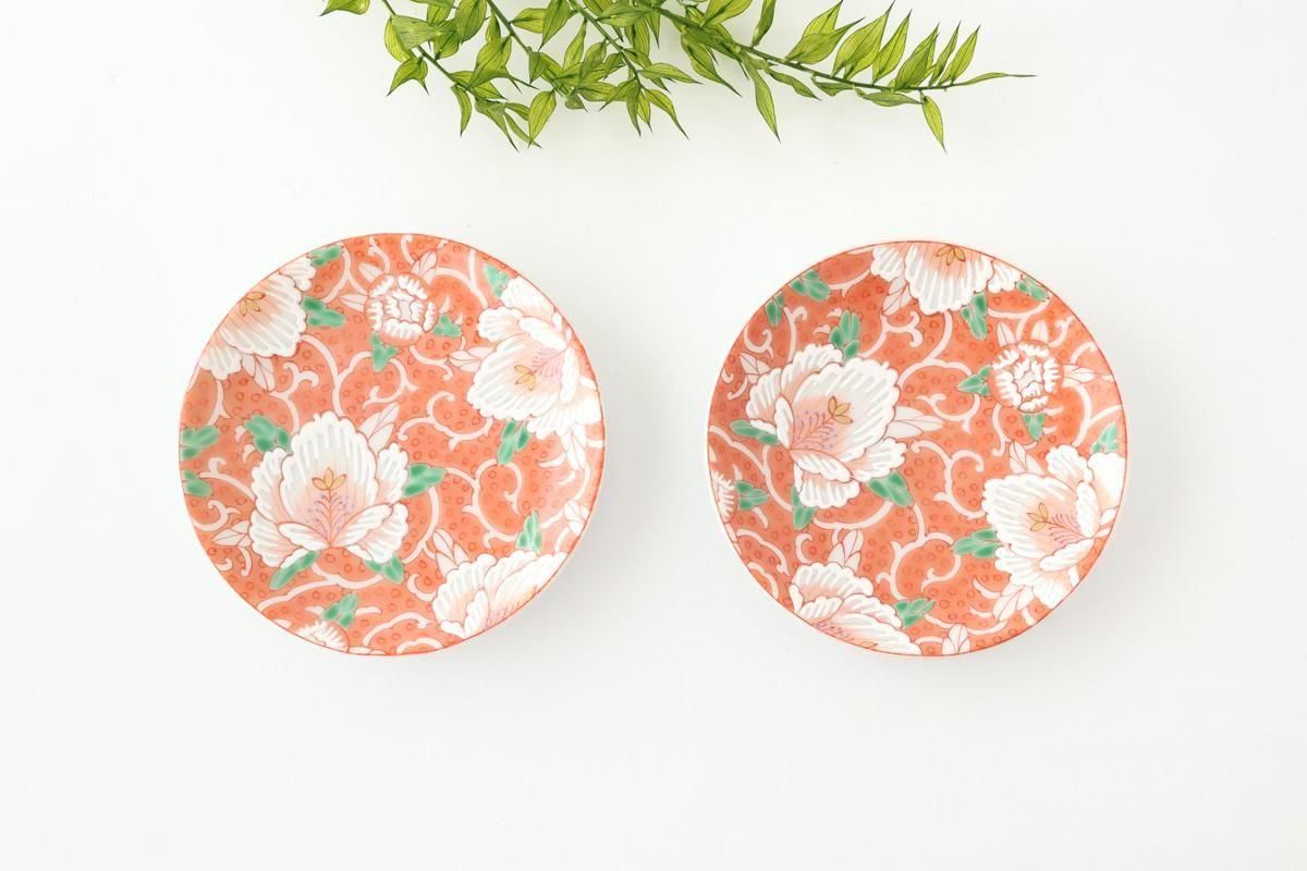 Kutani Art Sauce Plate Red Flower and Arabesque | Kutani Ware