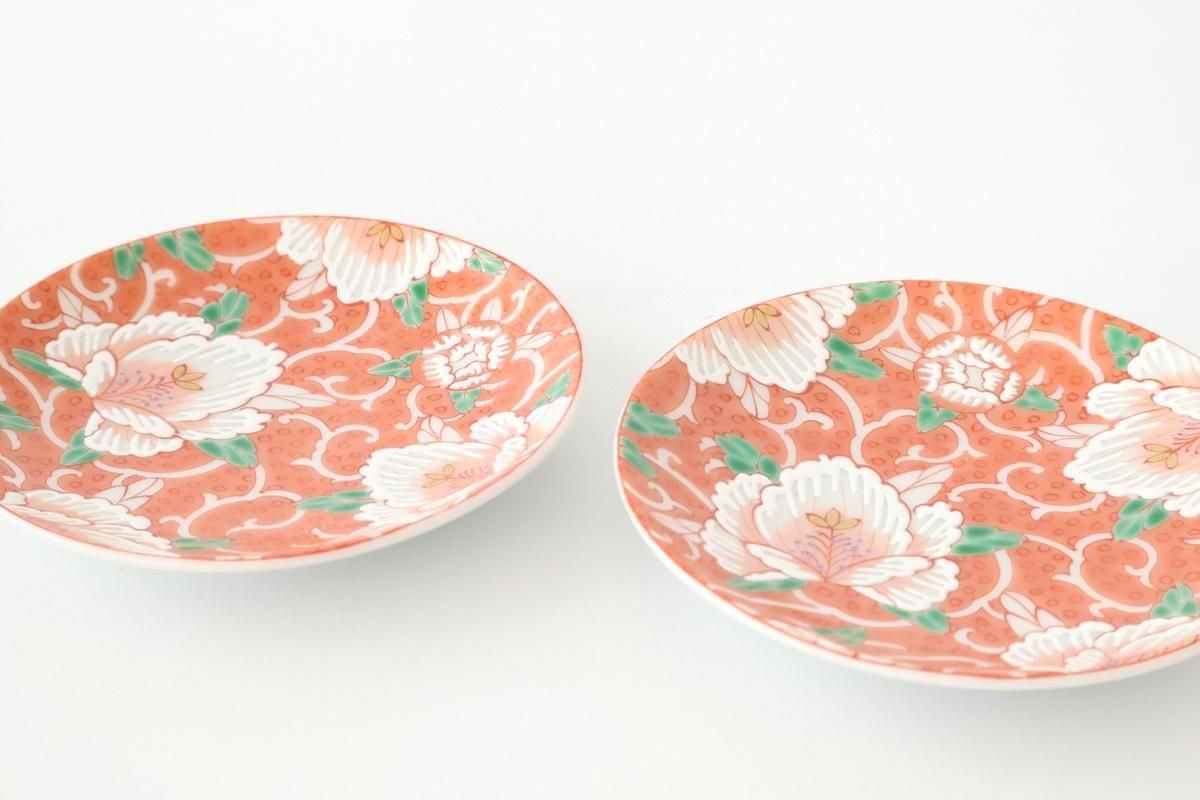 Kutani Art Sauce Plate Red Flower and Arabesque | Kutani Ware