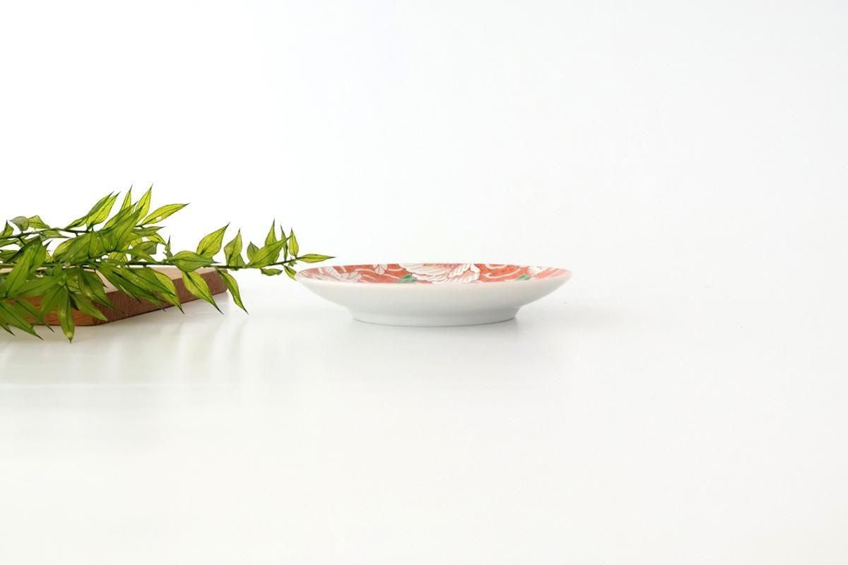 Kutani Art Sauce Plate Red Flower and Arabesque | Kutani Ware