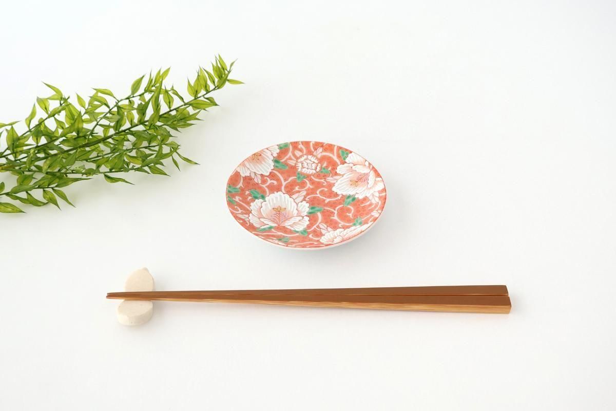 Kutani Art Sauce Plate Red Flower and Arabesque | Kutani Ware