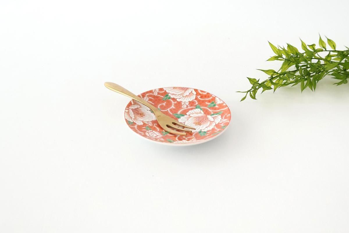Kutani Art Sauce Plate Red Flower and Arabesque | Kutani Ware