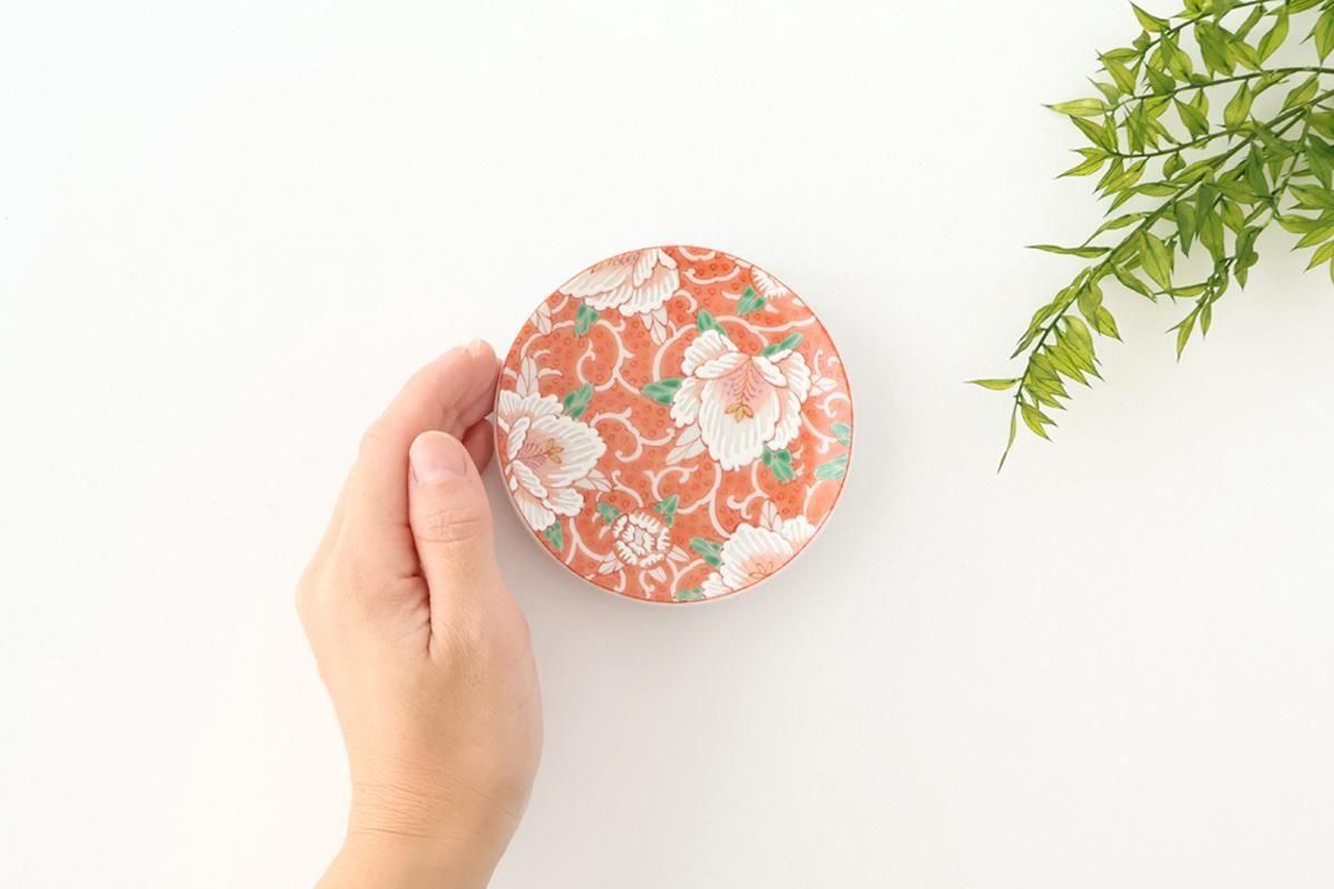Kutani Art Sauce Plate Red Flower and Arabesque | Kutani Ware
