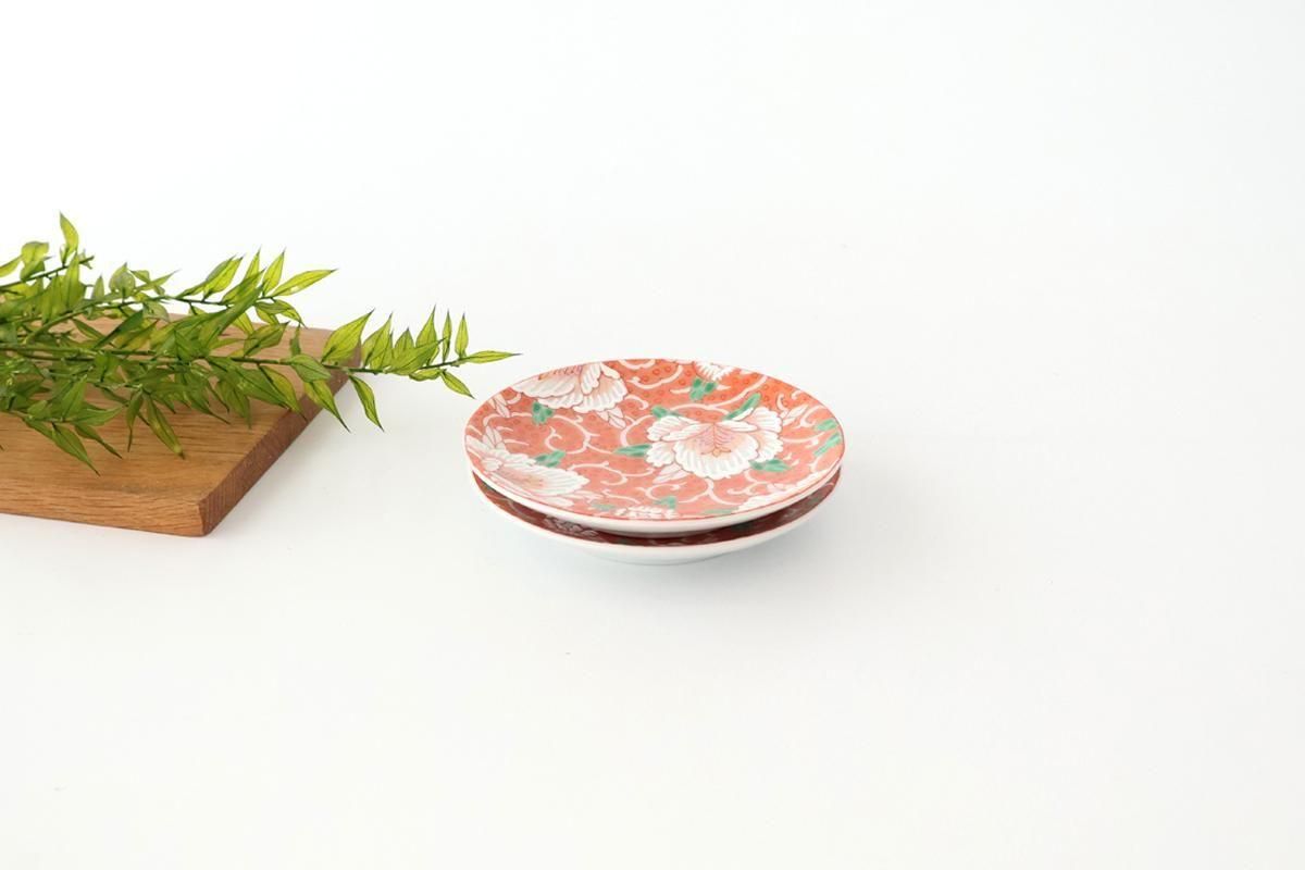 Kutani Art Sauce Plate Red Flower and Arabesque | Kutani Ware