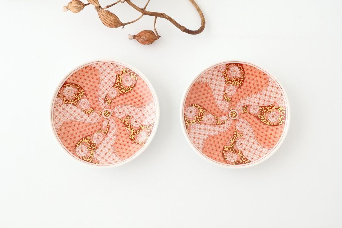 Kutani Art Sauce Plate Red-painted Floral Arabesque | Kutani Ware