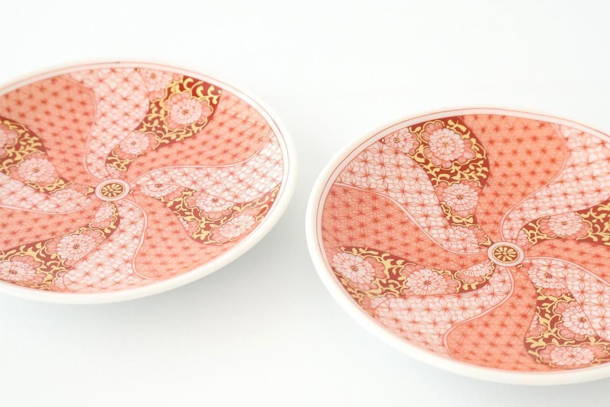 Kutani Art Sauce Plate Red-painted Floral Arabesque | Kutani Ware