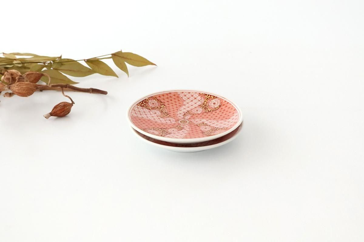Kutani Art Sauce Plate Red-painted Floral Arabesque | Kutani Ware