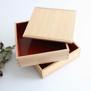 Matsuya Lacquerware Store Two-tiered Jyubako Bento Box Inner Vermilion 18cm/7.1in Unpainted Ash