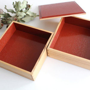 Matsuya Lacquerware Store Two-tiered Jyubako Bento Box Inner Vermilion 18cm/7.1in Unpainted Ash