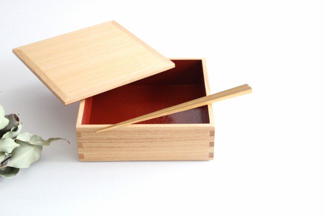 Matsuya Lacquerware Store Two-tiered Jyubako Bento Box Inner Vermilion 18cm/7.1in Unpainted Ash