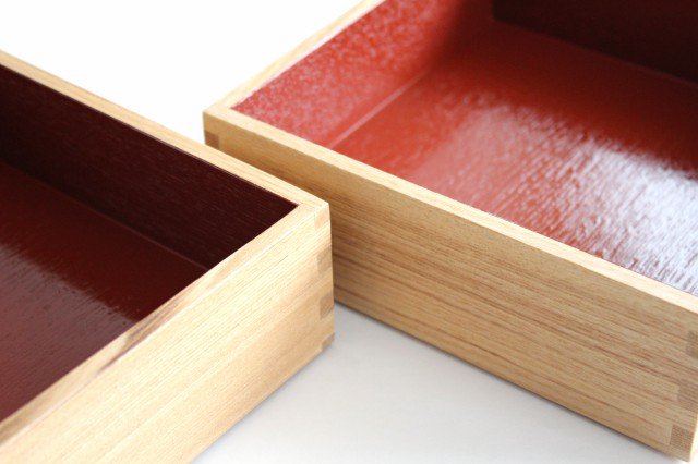 Matsuya Lacquerware Store Two-tiered Jyubako Bento Box Inner Vermilion 18cm/7.1in Unpainted Ash