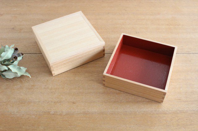 Matsuya Lacquerware Store Two-tiered Jyubako Bento Box Inner Vermilion 18cm/7.1in Unpainted Ash