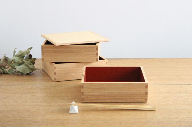 Ash Shiraki lacquer 18cm/7.1in Three-tiered box Inner vermilion Matsuya Lacquerware Store