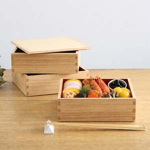 Matsuya Lacquerware Store Three-tiered Jyubako Bento Box Inner Vermilion 18cm/7.1in Unpainted Ash