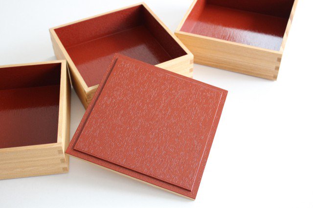 Ash Shiraki lacquer 18cm/7.1in Three-tiered box Inner vermilion Matsuya Lacquerware Store