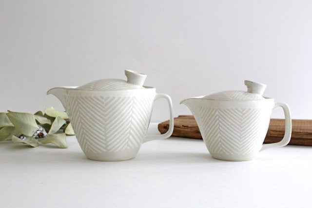 ORIME Japanese Teapot Herringbone White Large | Kyusu Hasami Ware