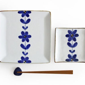 Square Plate Blue Flower 12cm/4.7in | Sushi Plate Hasami Ware