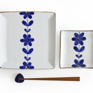 Square Plate Hand  Blue Flower 21cm/8.3in  | Sushi Plate Hasami Ware