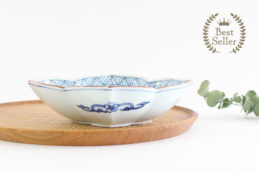 Flower-shaped Deep Bowl Blue Rim | Serving Bowl Hasami Ware