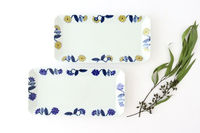 Rectangle Plate Blue Flower | Sushi Plate Hasami Ware