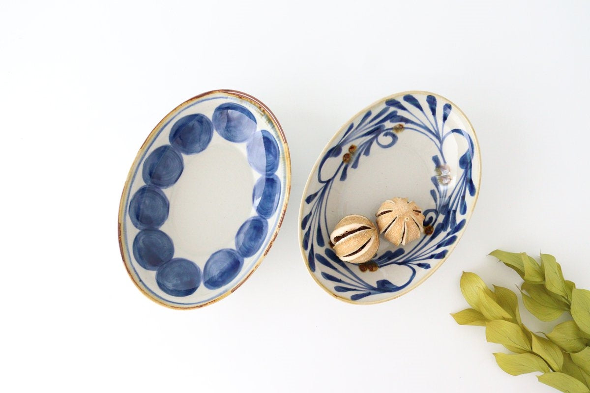 Oval Bowl Blue Arabesque | Serving Bowl Hasami Ware