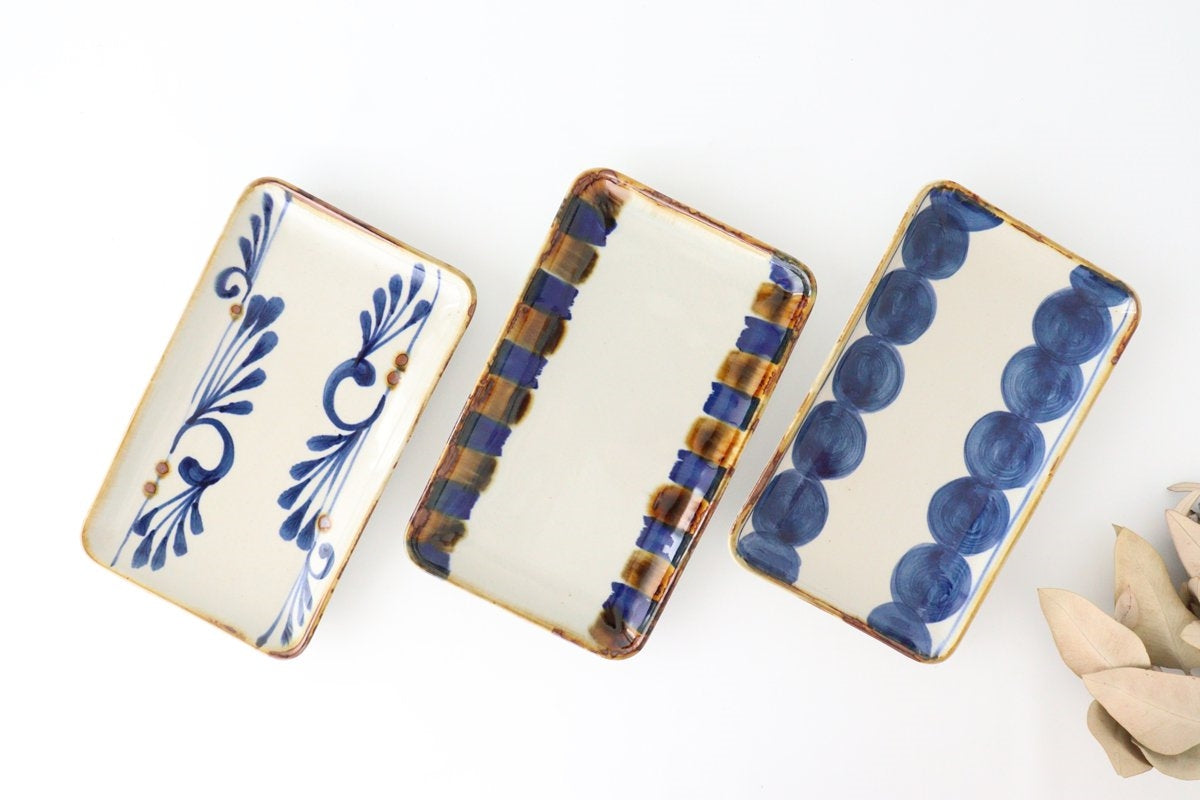 Rectangle Plate Arabesque Indigo | Sushi Plate Hasami Ware