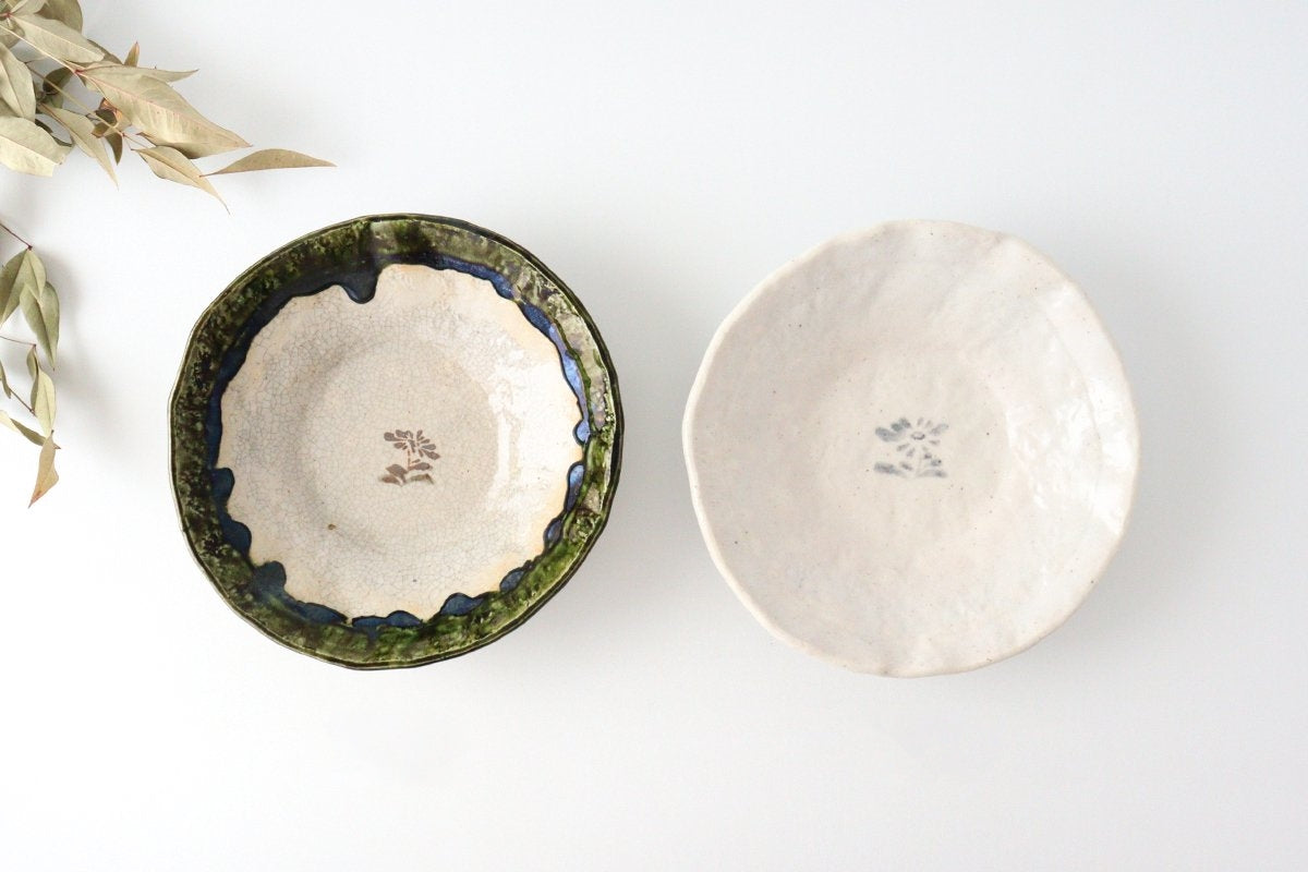 Kitagama Kasen Hiroshige Kato Flat Bowl White Flower | Serving Bowl Seto Ware