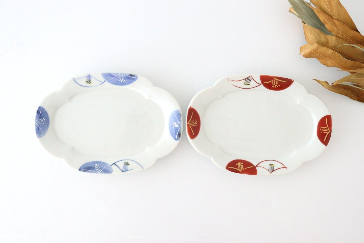 Zoho Kiln Oval Plate Blue Camellia | Mino Ware