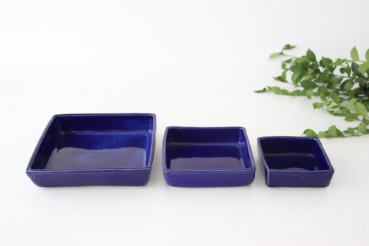 Kitagama Kasen Hiroshige Kato Big Square Bowl Lapis Lazuli | Serving Bowl Seto Ware