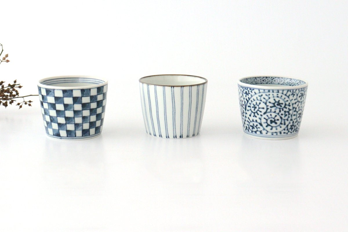 Soba Choko Tokusa Blue Stripes | Free Cup Hasami Ware