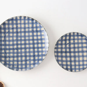 Round Plate Semi-porcelain Blue Check 15㎝/6in | Arita Ware