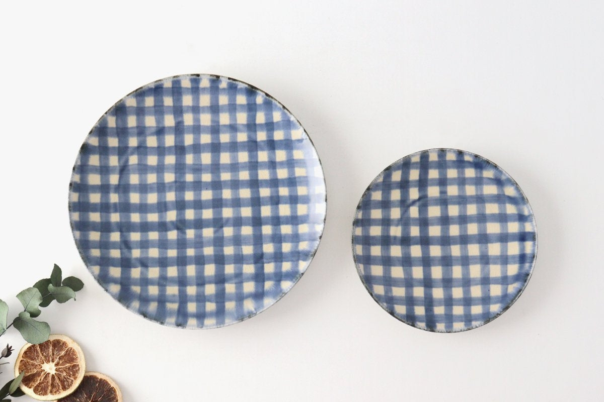 Round Plate Semi-porcelain Blue Check 15㎝/6in | Arita Ware