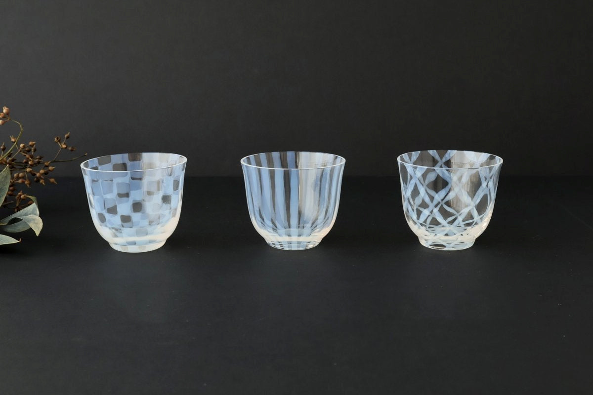 Hirota Glass Cold Tea Glass Checkered Pattern | Soba Choko