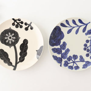 Fururu Rounbd Plate Black Flower M | Hasami Ware