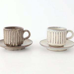 Cup and Saucer Ash Glaze Carving  | Shigaraki Ware