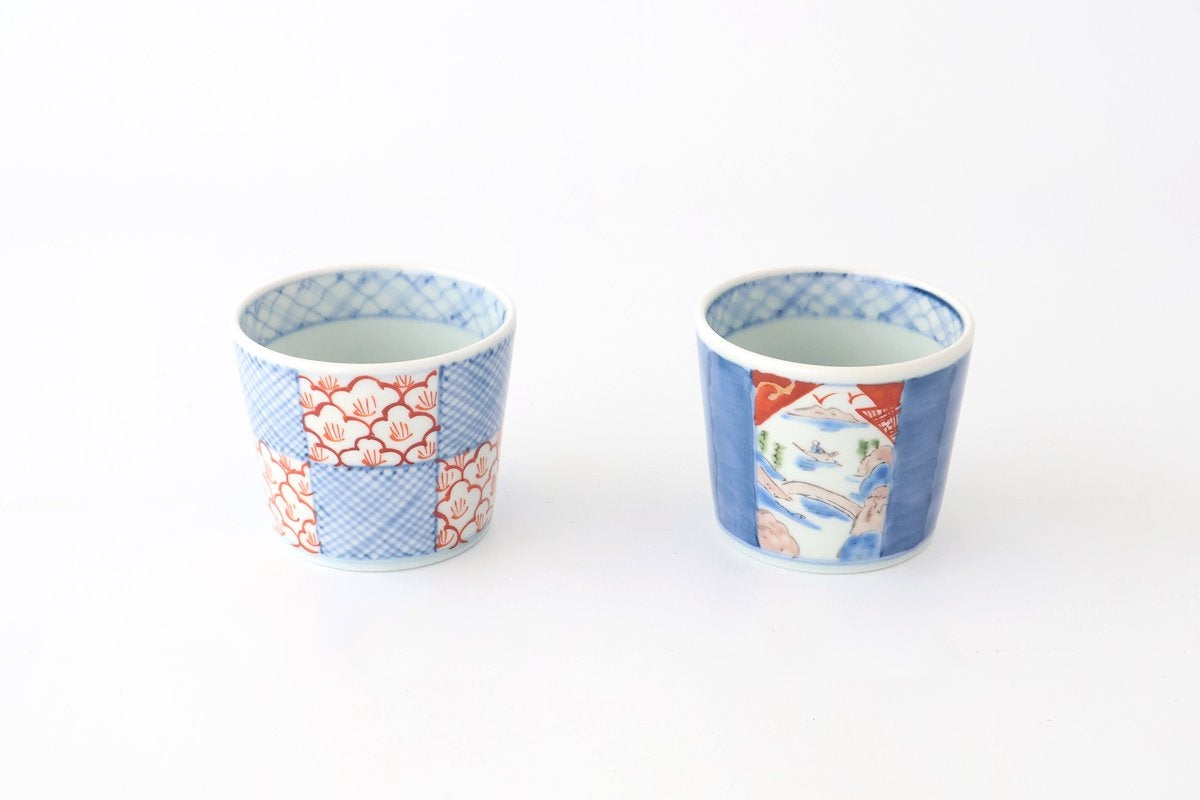 Soba Choko Check and Flower | Free Cup Arita Ware