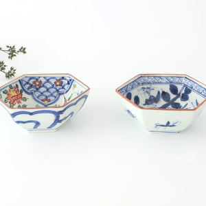 Small Hexagonal Bowl Flower and Birds｜Kobachi Hasami Ware