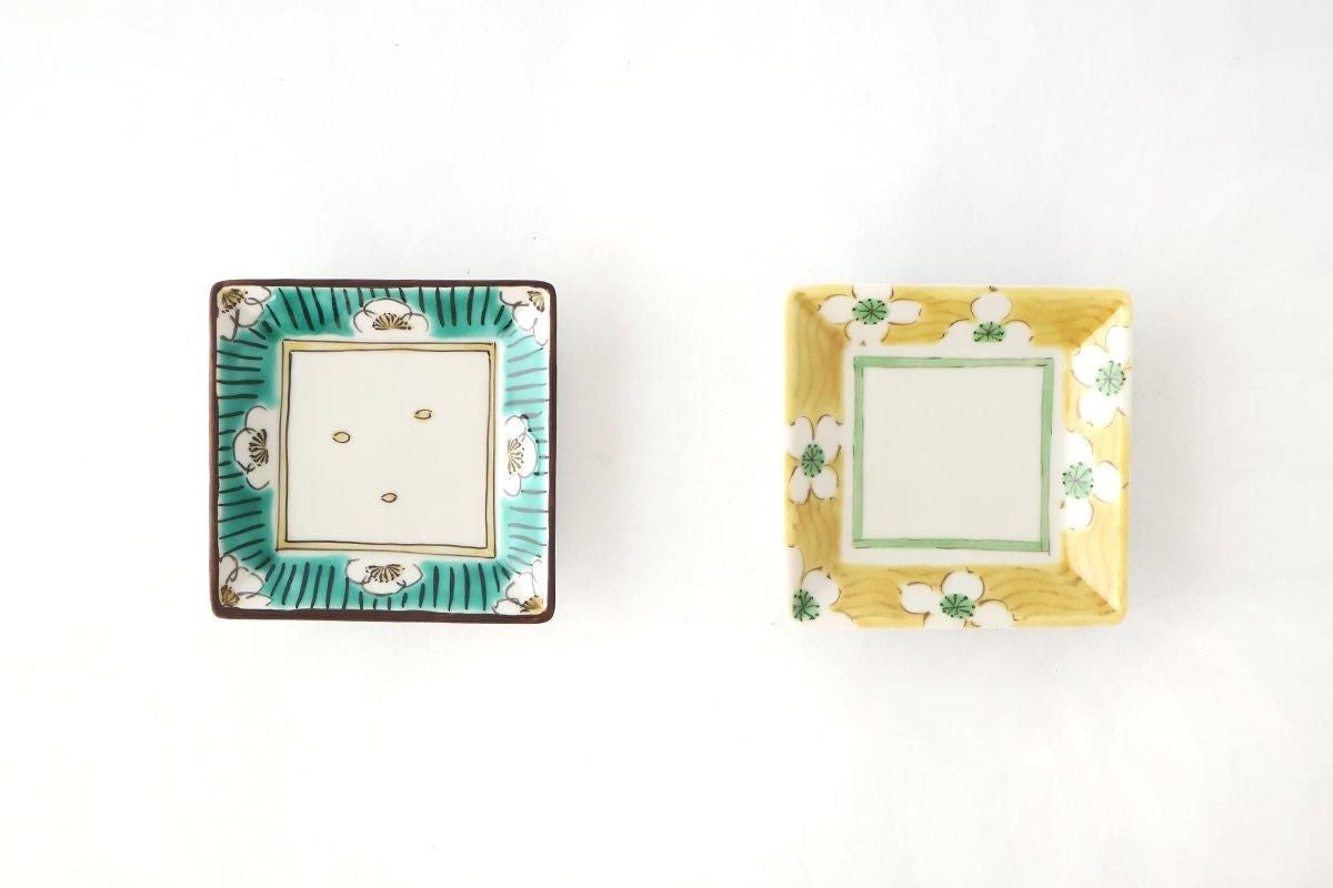 Kutani Bitoen Square Plate White Floral Pattern 9cm/3.5in | Kutani Ware