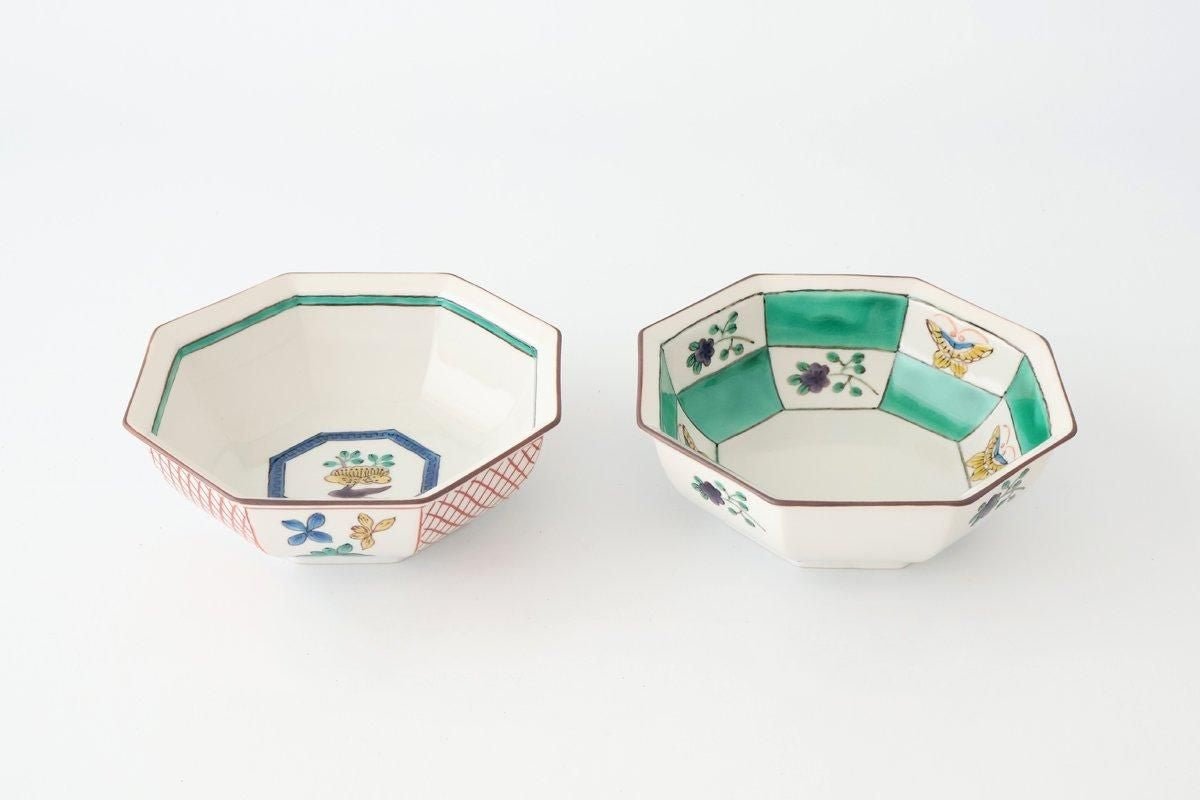 Kutani Bitoen Octagonal Bowl Butterfly Pattern | Serving Bowl Kutani Ware