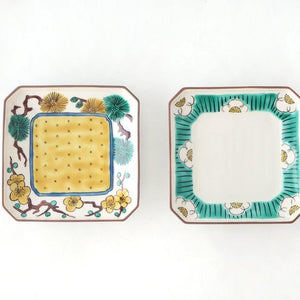 Kutani Bitoen Square Plate Pine and Plum Pattern 12cm/4.7in | Kutani Ware