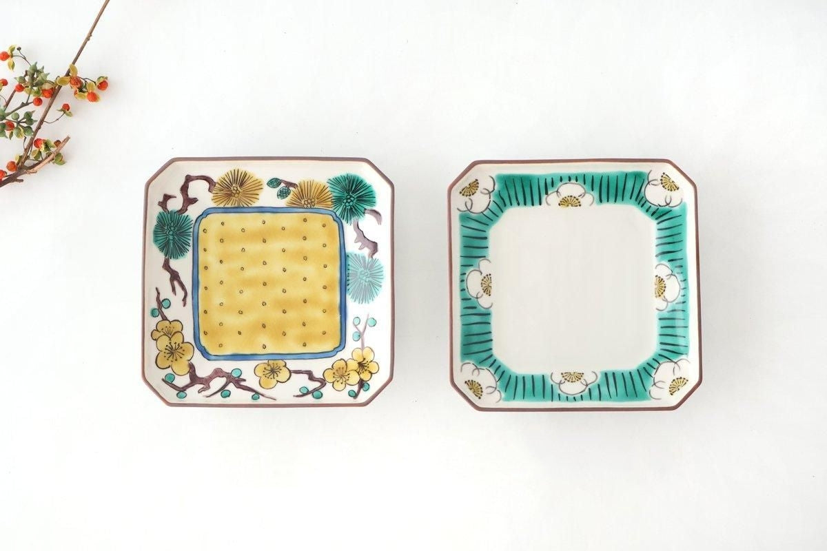 Kutani Bitoen Square Plate Pine and Plum Pattern 12cm/4.7in | Kutani Ware