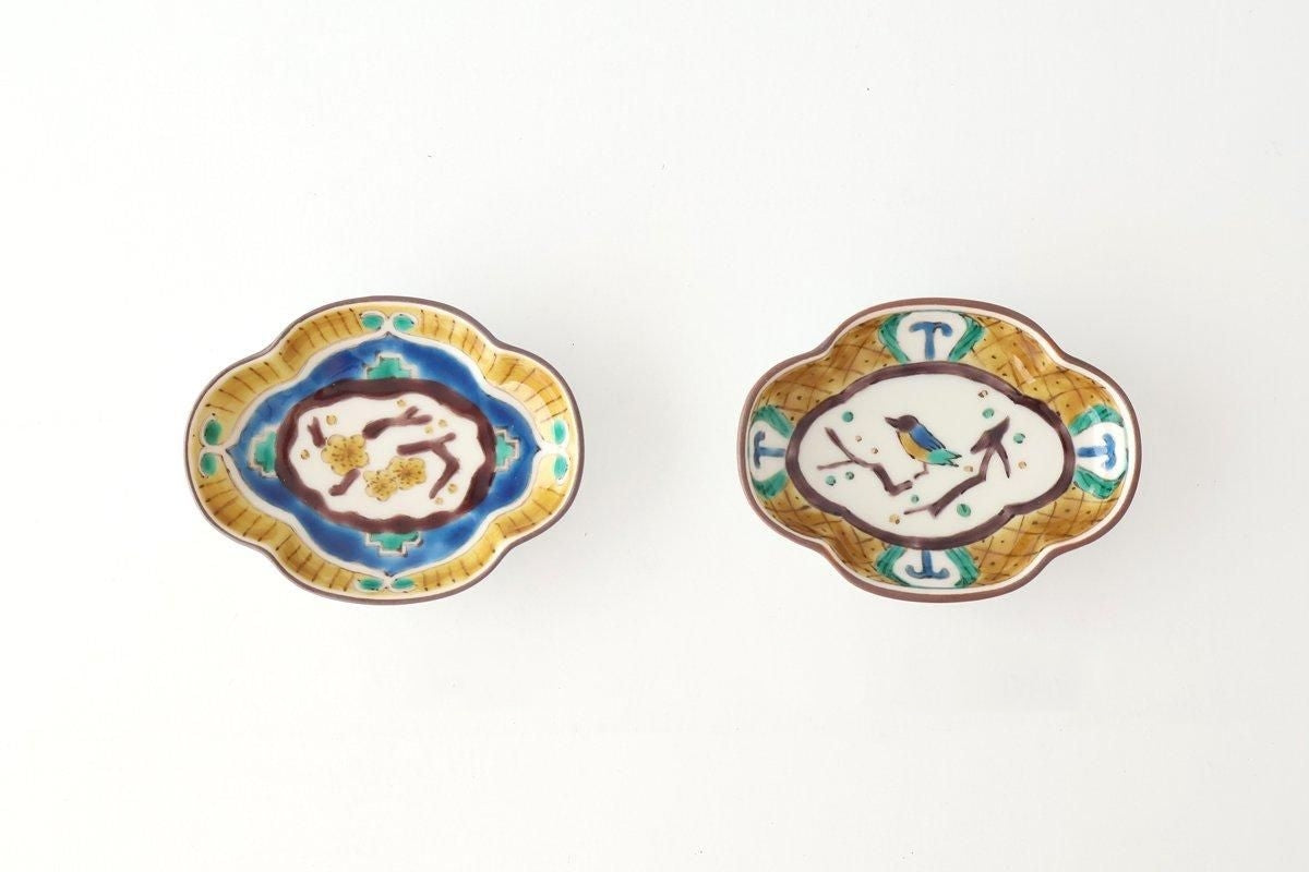 Kutani Bitoen Guard-shaped Plate Old Kutani-style Bird Pattern | Kutani Ware