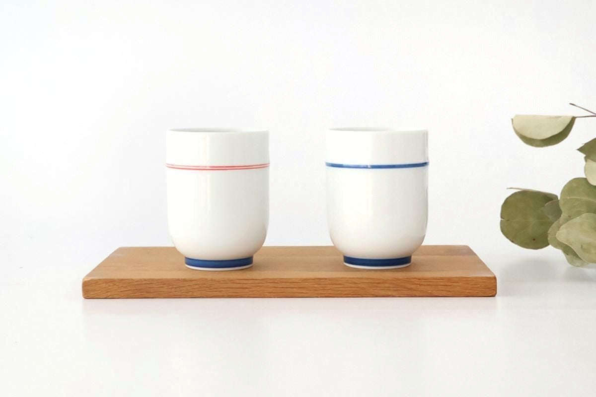 Japanese Cup Red Lines and Plum｜Yunomi Hasami Ware